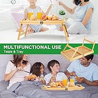 Vista 4 de Ollieroo Bandeja de cama de bambú,Bandeja plegable para mesa de cama con asas,Bandeja de desayuno para sofá, cama, comer, aperitivos y trabajo, bambú