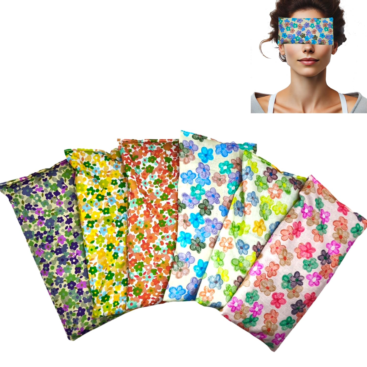 Cuscini per Gli Occhi Pack 6- Fiori 2026" | Semi di Lavanda e Riso | Yoga, Meditazione, rilassamento, Riposo oculare...