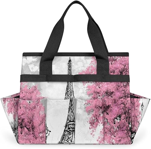 Flowers Tower Garden Tool Tote Bag for Women Men Gardening Tool Storage Bags with 10 Pockets Standable Garden Home Tool Kits Organizer for Indoor