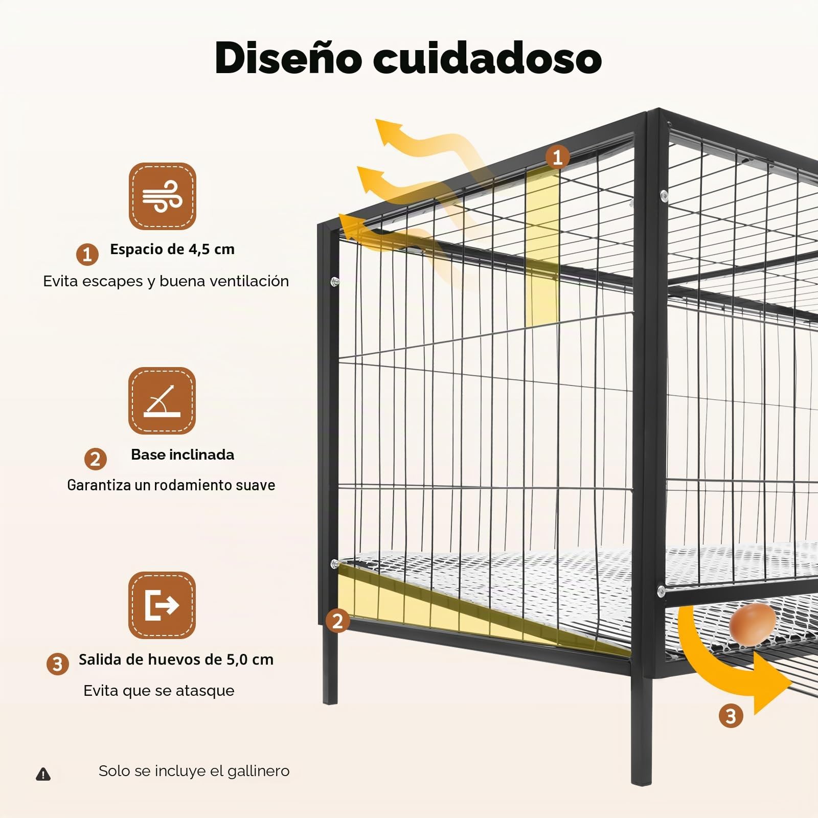 Gallinero para 10 gallinas, jaula exterior de hierro con pajarera abierta y desmontable, todo en uno, gallinero con corral, jaula de gallinas con nido, 120 * 58 * 62 cm