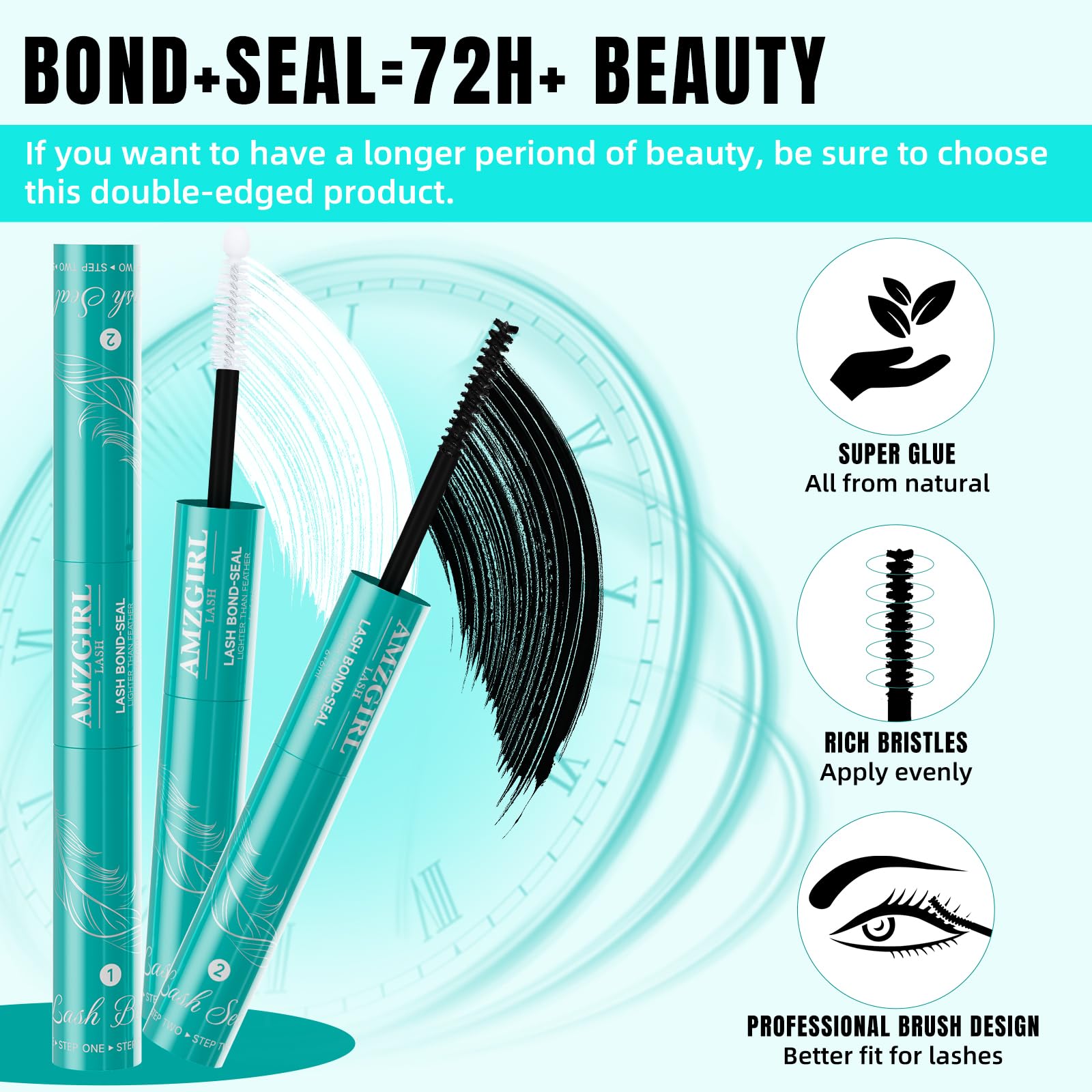 Colle pour grappes de cils Lash Bond et Seal Maison des grappes de cils Bâton de mascara Colle 12ml Longue durée 72 heures Colle noire pour grappes de cils + Scellant pour cils 2 en 1 AMZGlRL (12ml)