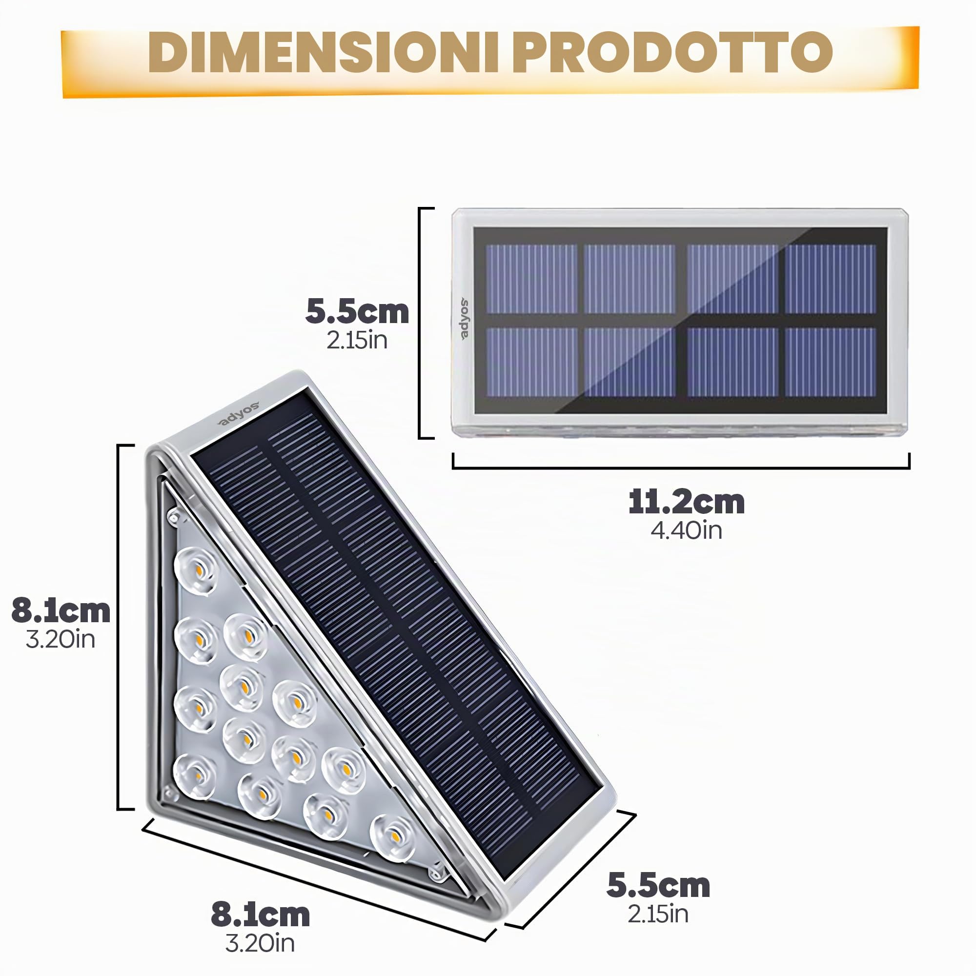 Confezione da 6 luci solari per esterni, impermeabili, a LED, per terrazza e scale, a forma di triangolo, ad energia solare, illuminazione decorativa per giardino, patio, portico, cortile,