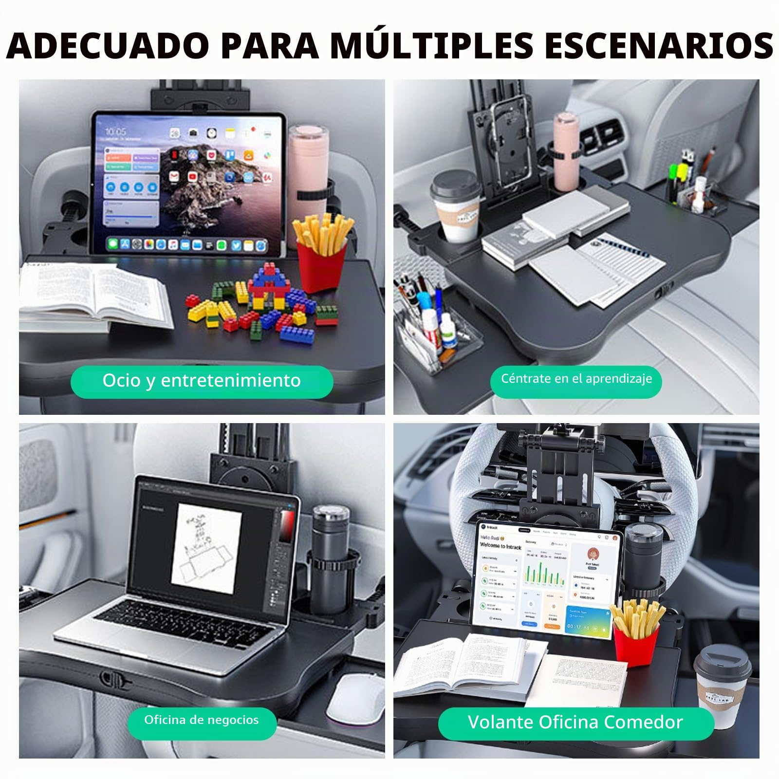 Asiento portátil de coche, mesa de tableta, mesa de asiento trasero de coche, pasajero, con funda para bebidas y soporte para teléfono móvil, mesa de asiento trasero telescópica plegable para viajes