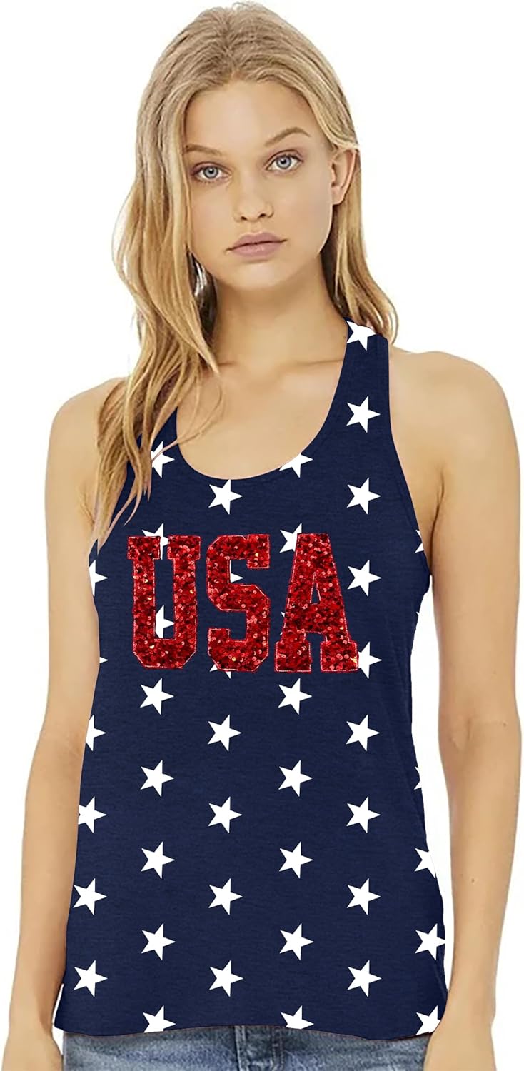 American Flag Tank Top Women USA Star Sequin Sleeveless Tee Patriotic Shirt 4th of July Summer Vest Top - Image 2