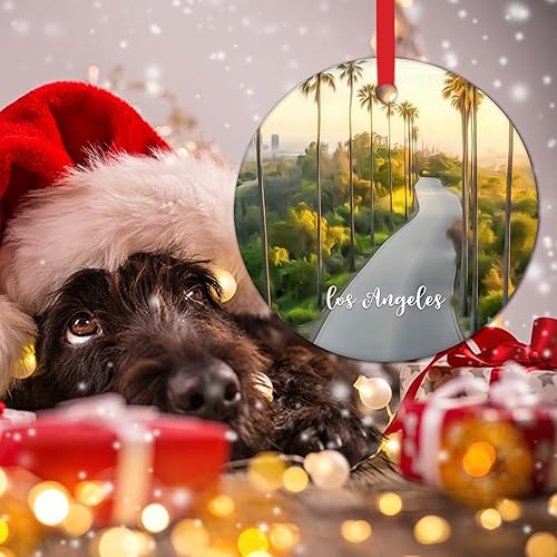 Miniatura 4 de American City Souvenirs Ornament for Christmas Tree USA City Los Angeles Xmas Keepsake Gifts Round Ceramic Xmas Tree Decoration American City in