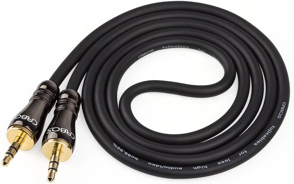 Cabos High Fidelity Audio Cable - Thicker Durable and Super Soft Audio Cord - 3.5mm Male to Male Gold Plated Connector Detachable Housing