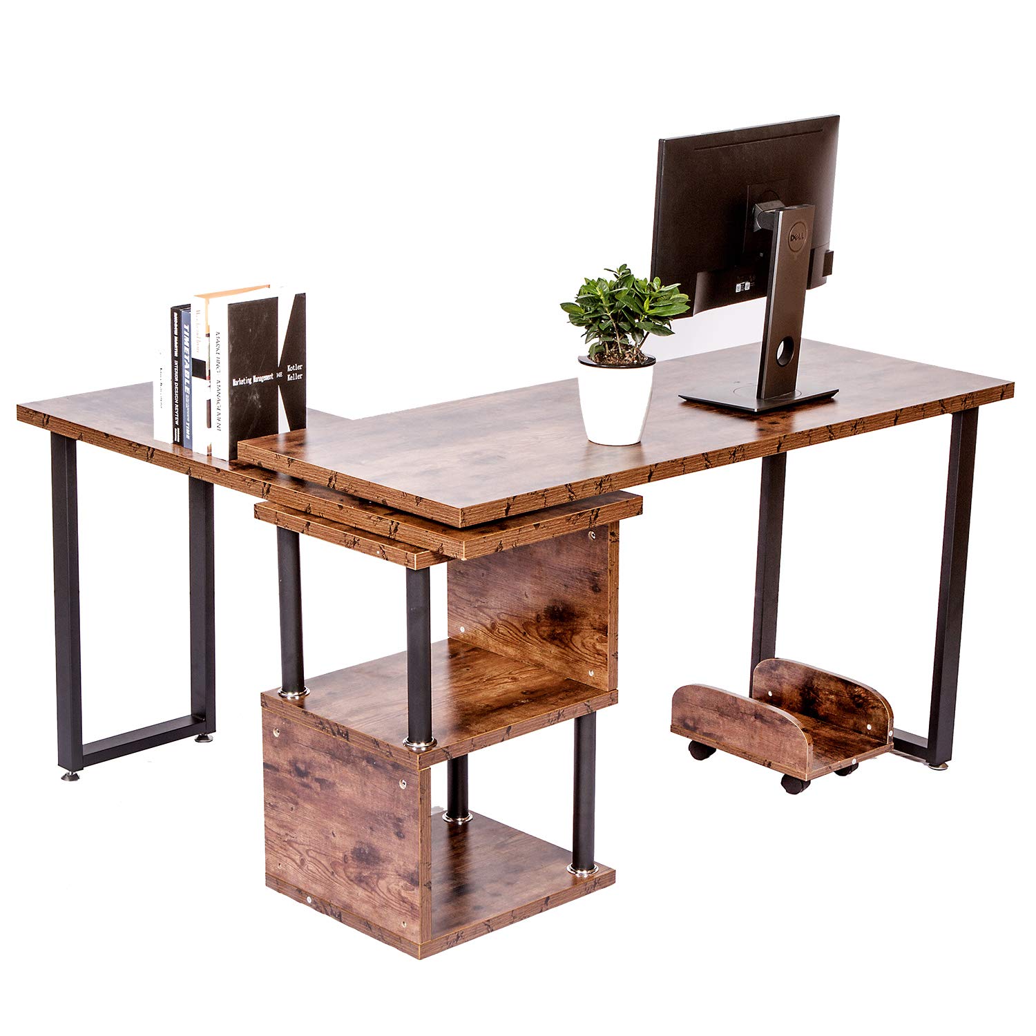 Buy IRONCK Industrial L Shaped Desk Computer, 360 Degree Free Rotated Corner Desk Computer Table