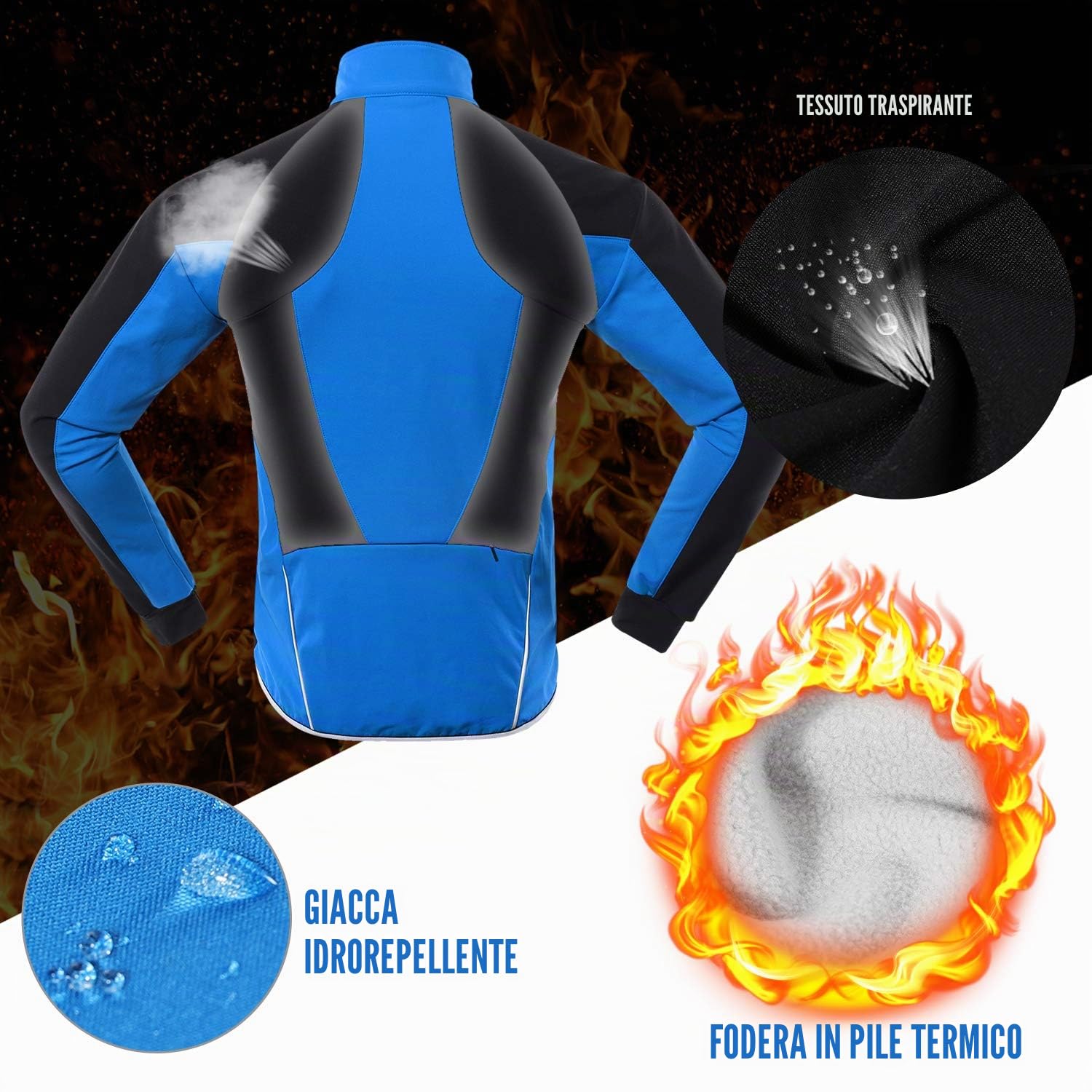 Lixada Uomini Ciclismo Giacca Impermeabile Antivento Termico Pile Ciclismo Jersey MTB Bicicletta Equitazione Corsa Autunno Inverno Giacca Cappotto Adatto per Ciclismo Corsa Alpinismo
