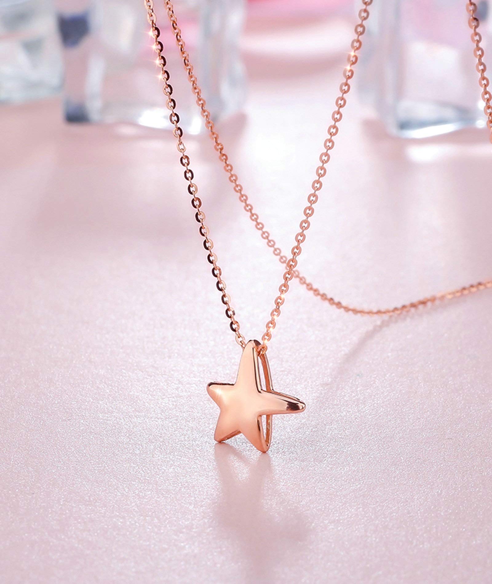 Epinki Collar Oro Rosa 18K, Colgante Estrella de Mar Collar Mujeres 45CM Cadena Ajustable