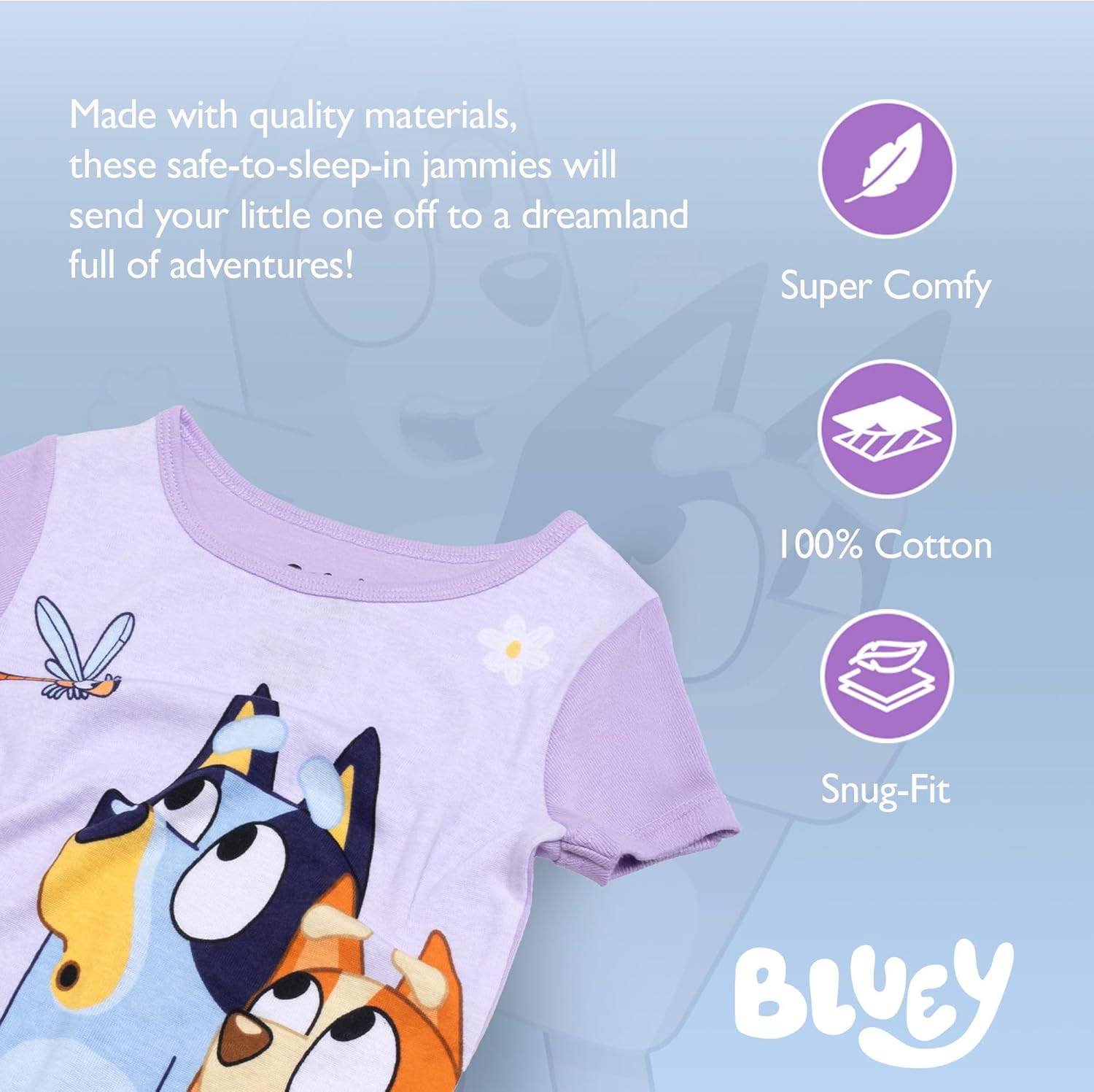 Bluey Unisex Kids' 4-Piece Snug-fit Cotton Short-Sleeve Matching Pajama Set, Soft & Cute for Kids