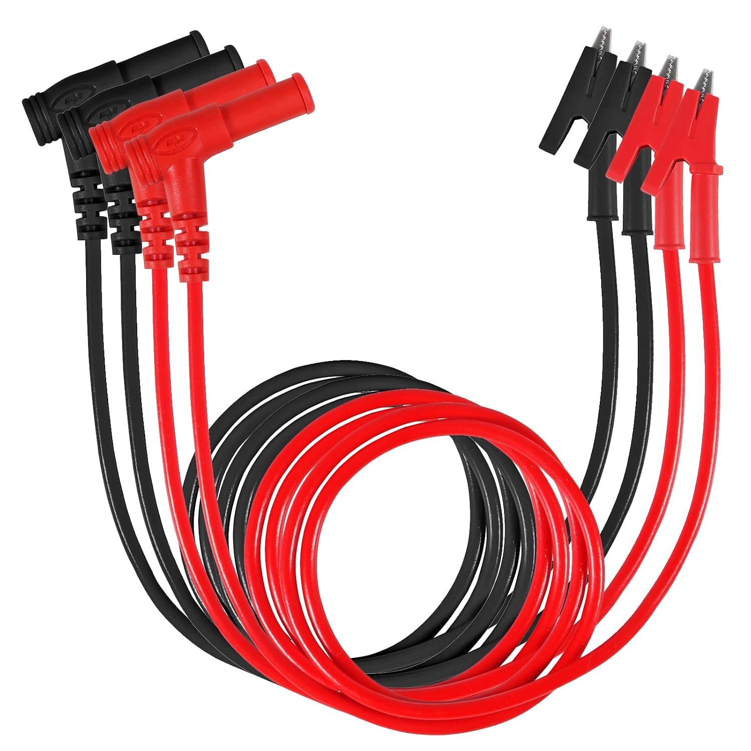 4PCS Multimeter Test Leads Right Angle Banana Plug to Alligator Clip Heavy Duty Silicone Wire for Electrical Testing 3 Feet/1m