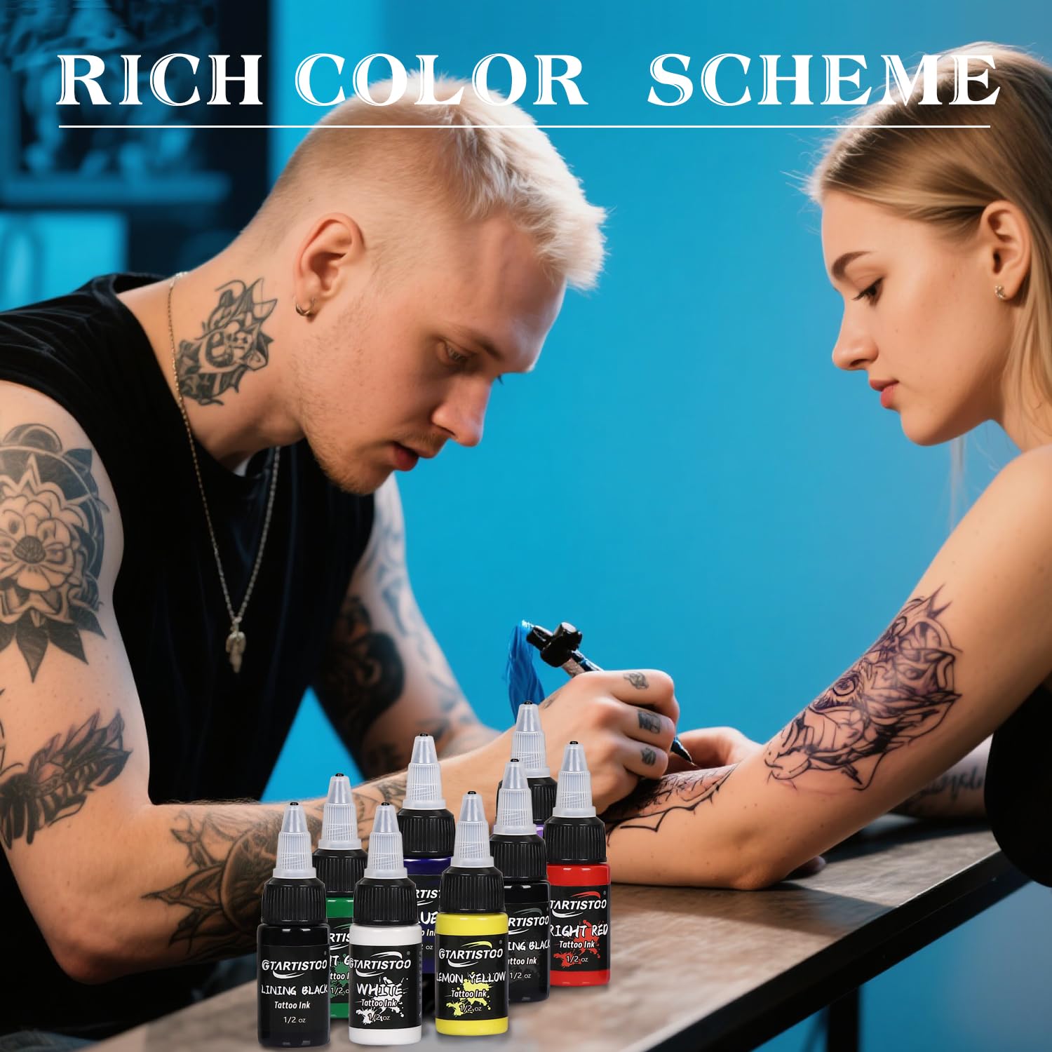 Tattoo Ink Color Set 1/2 oz (15ml) 8 Colors Professional Pigment Tattoo Ink Kit Supplies, UK-8 Colors15ml - Image 4