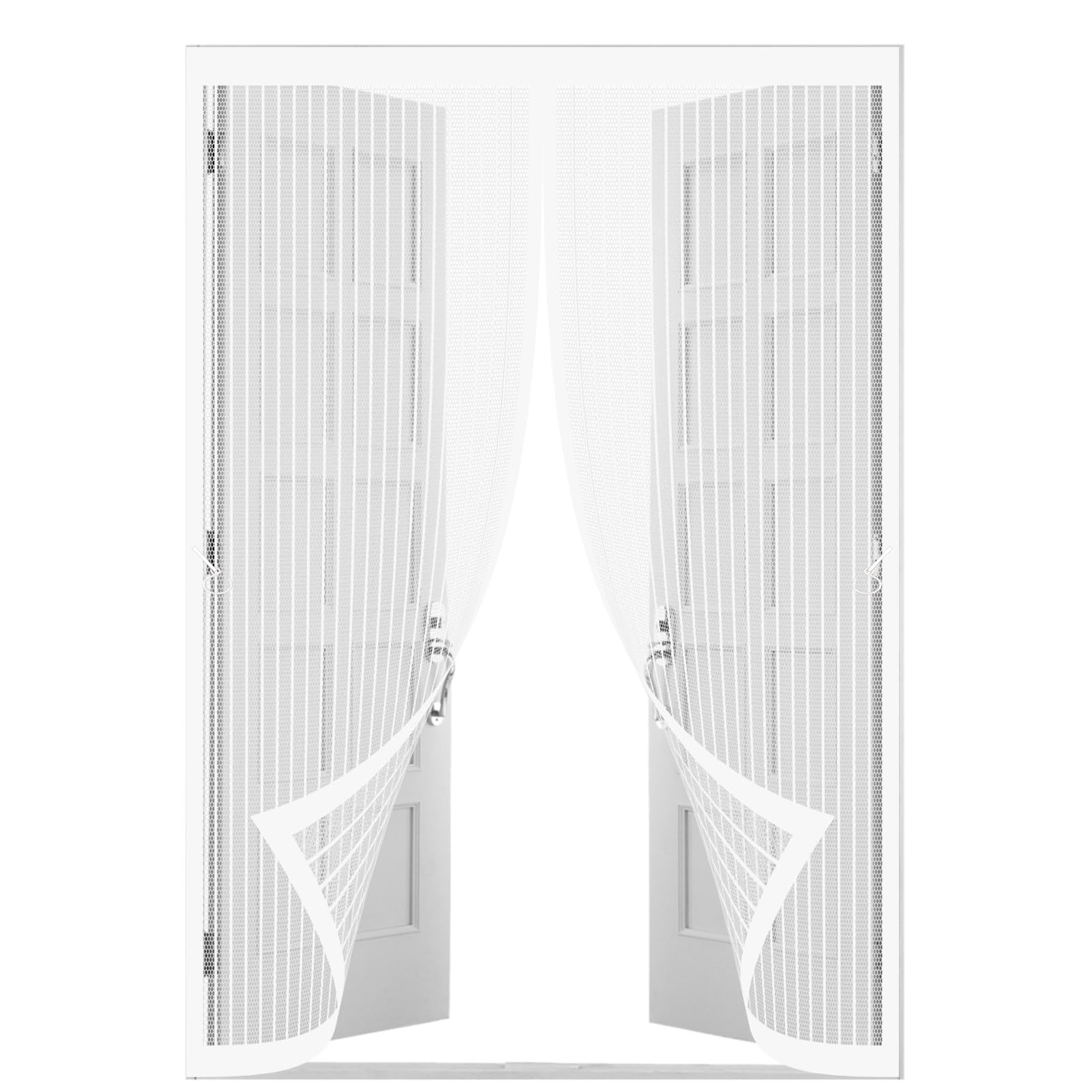 Baiyunfc White Magnetic Door Screen 84 X 204 Cm Fly Screen Door Keep Fresh Air In Hands Free Automatically Closes Mesh Curtains For Bedroom/Balcony,