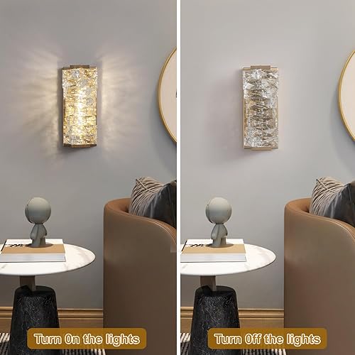 Miniatura 5 de Crystal Wall Sconces Set of Two, Modern LED Sconces Wall Lighting Fixtures Indoor Gold Wall Mounted Lamp for Bedroom Living Room Hallway Restroom