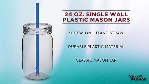 Miniatura 3 de DISCOUNT PROMOS Juego de 10 tarros de plástico con pajita, 24 onzas, paquete a granel, tarros para avena nocturna, dulces, frutas, pepinillos,