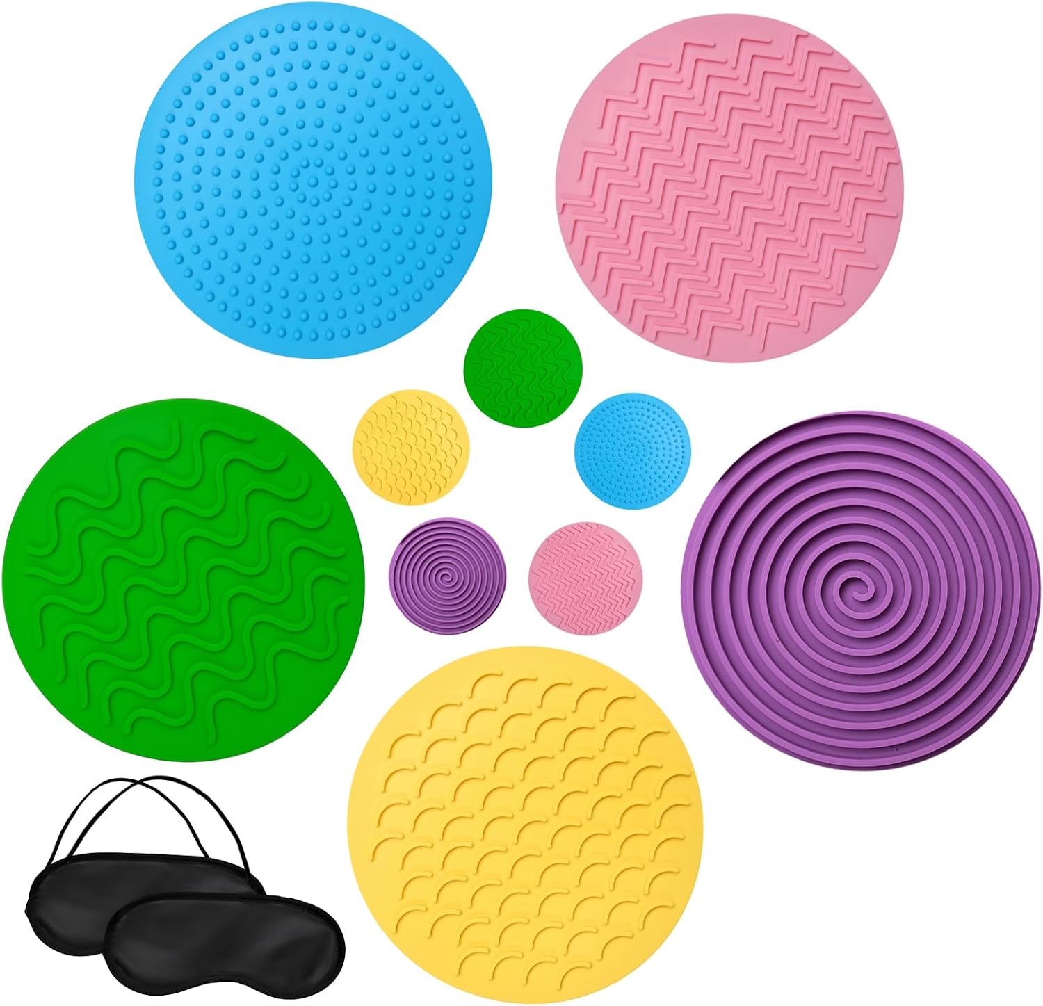 20 Pcs Matching Game Sensory Discs with Eye Mask Sensory Pads Tactile Stimulation Circles for Autistic, Early Learning Play and Classroom Fun