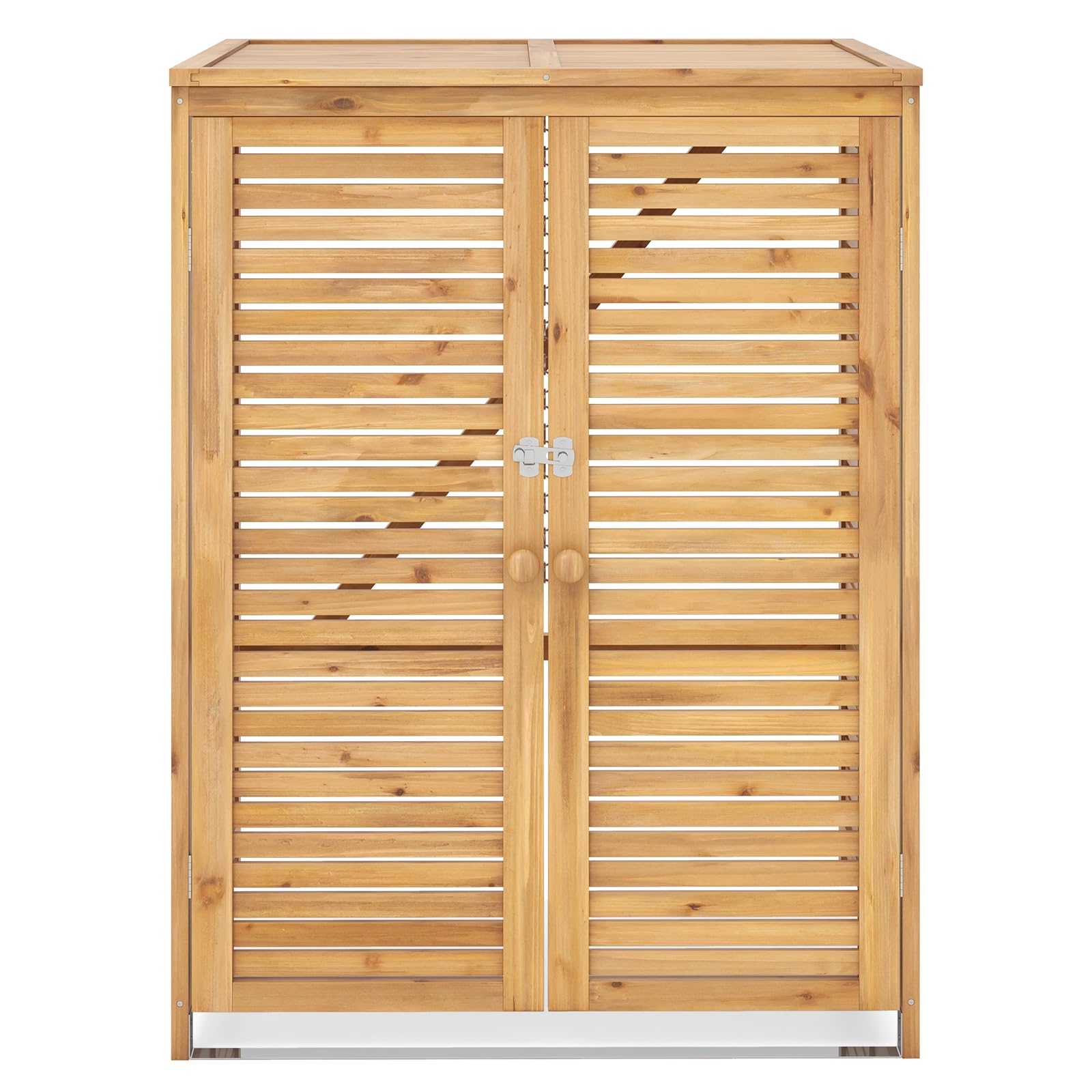 COSTWAY Mülltonnenhaus Holz, für Mülltonne 120 L, Mülltonnenverkleidung für Mülltonnenbox, Mülltonnenschutz mit Tür & Deckel, Aufbewahrungsbox für Mülltonnen, wetterfest für Garten Terrasse, Natur