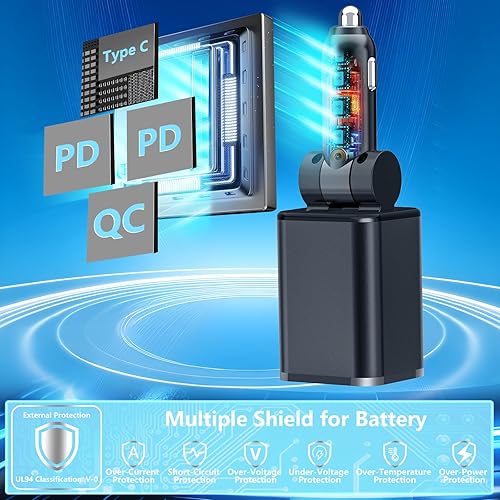 Miniatura 6 de Apple MFi Certified Retractable Car Charger, Linocell 120W USB C Car Charger 4 in 1 PDQC Type C Fast Charging Cigarette Lighter Adapter for iPhone