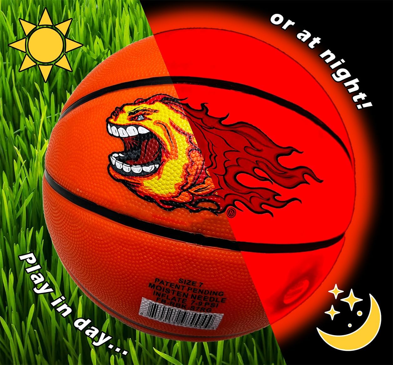 FIREBOMB LED Basketball - Rechargeable Light-Up Basketball for Nighttime Fun, Rubber Size 7, Orange Sports Ball for All Ages