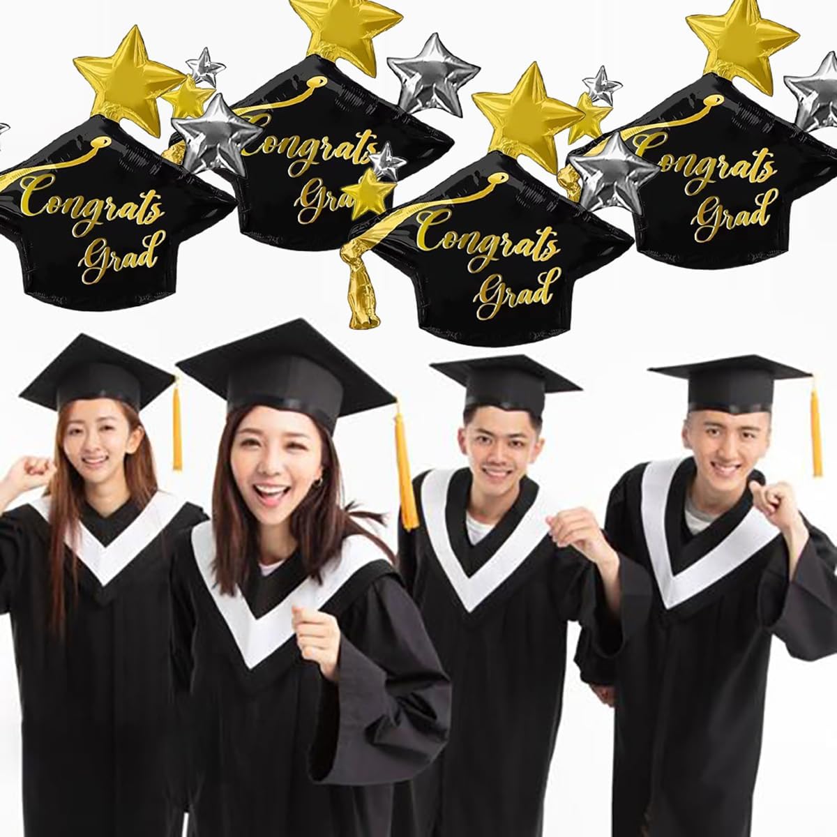 4Pcs Graduation Cap Balloons Big Congrats Grad Hat Foil Balloons for Class of 2026 Party Decorations