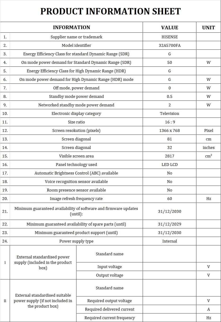 Hisense Televisore 32A5700FA Hisense Televisore 32A5700FA