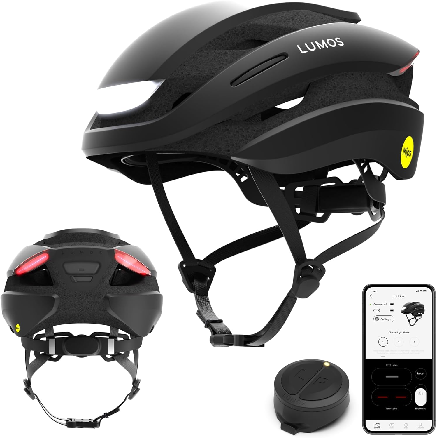 Lumos Ultra Smart Bike Helmet | Customizable Front and Back LED Lights with Turn Signals | Road Bicycle Helmets for Adults: Men, Women Charcoal Black with MIPS M-L (21-1/4” to 24” / 54 to 61cm)