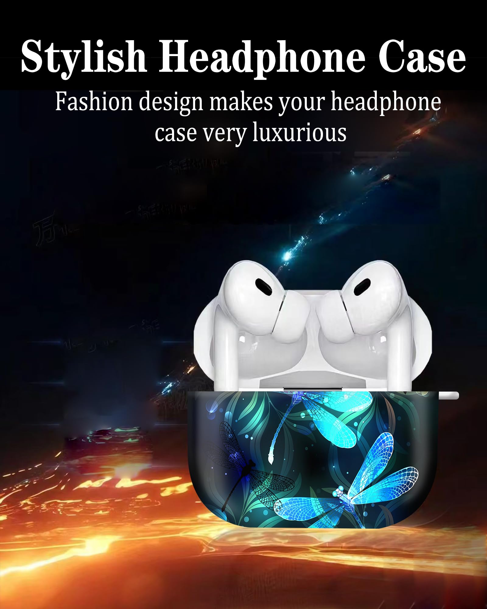 Kompatybilny z AirPod Pro 2. / 1. generacji, uroczy, twardy i odporny na uderzenia etui ochronne ze złotym okrągłym brelokiem do kluczy, dla mężczyzn, kobiet i dziewcząt (śliczna ważka)