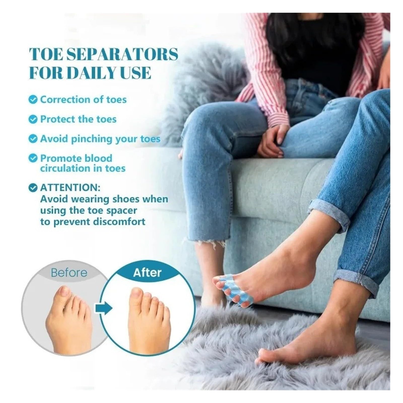Silicone Toe Separator Bunion Corrector Plantar Fasciitis Straightener FootPain Relief 1 Pair (czarny)