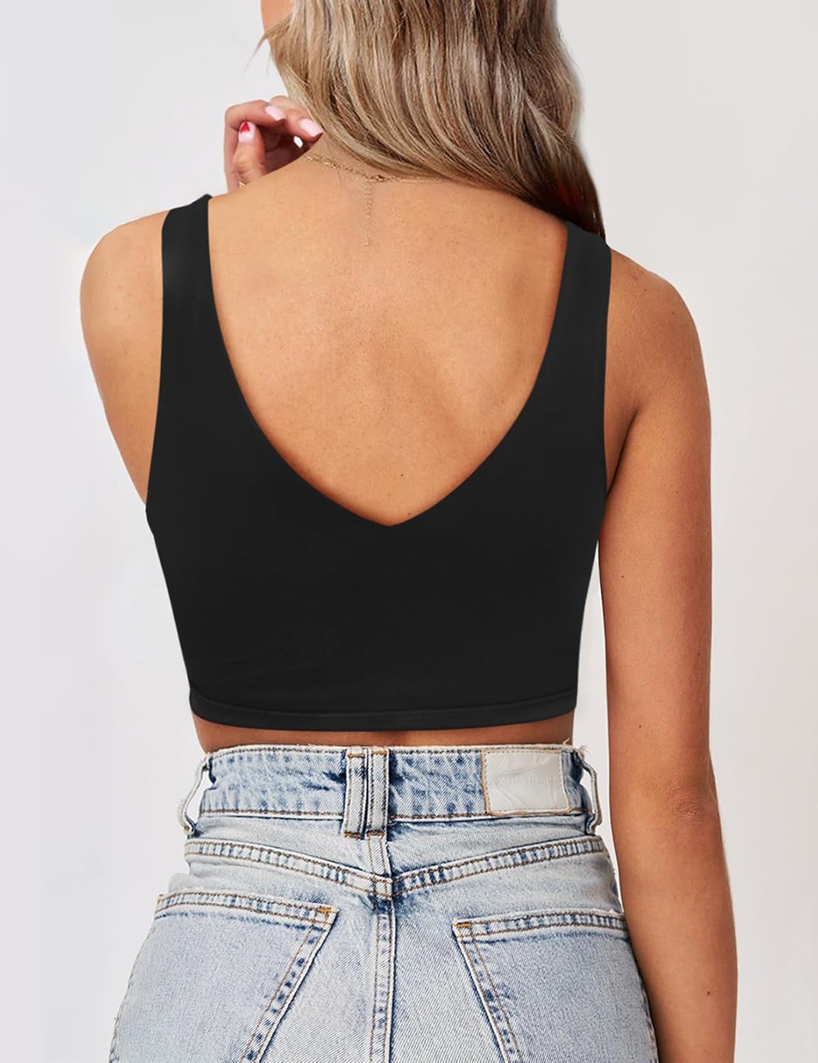 SAUNGKUAI Women's Crop Tops Deep V Neck Sleeveless Backless Double Lined Cropped Tank Top for Going Out - Image 2