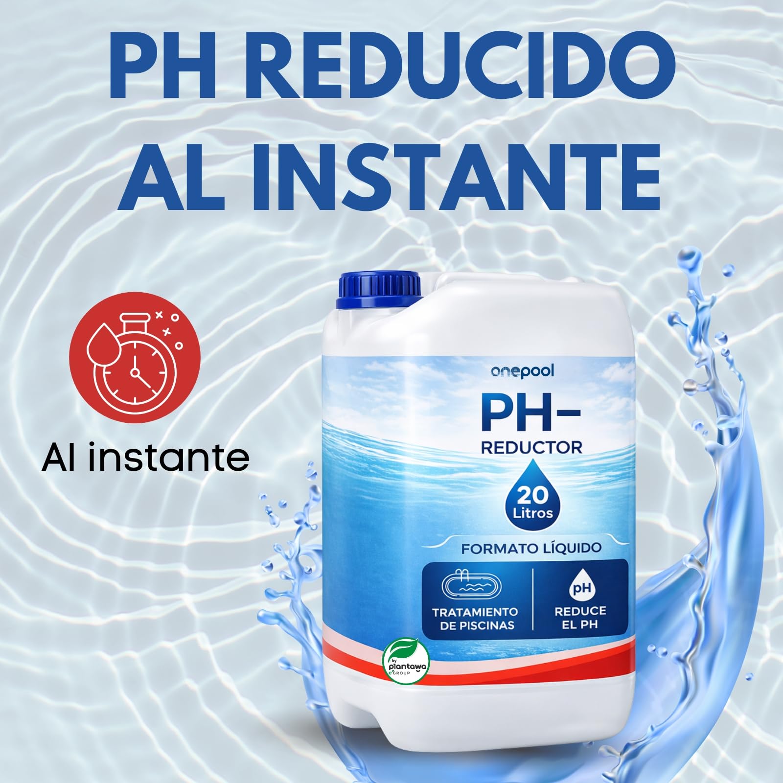 Onepool Reductor pH Piscina 20L | pH Minus Líquido | Regulador de pH para Piscinas Salinas y Clorador Salino | Fácil Dosificación