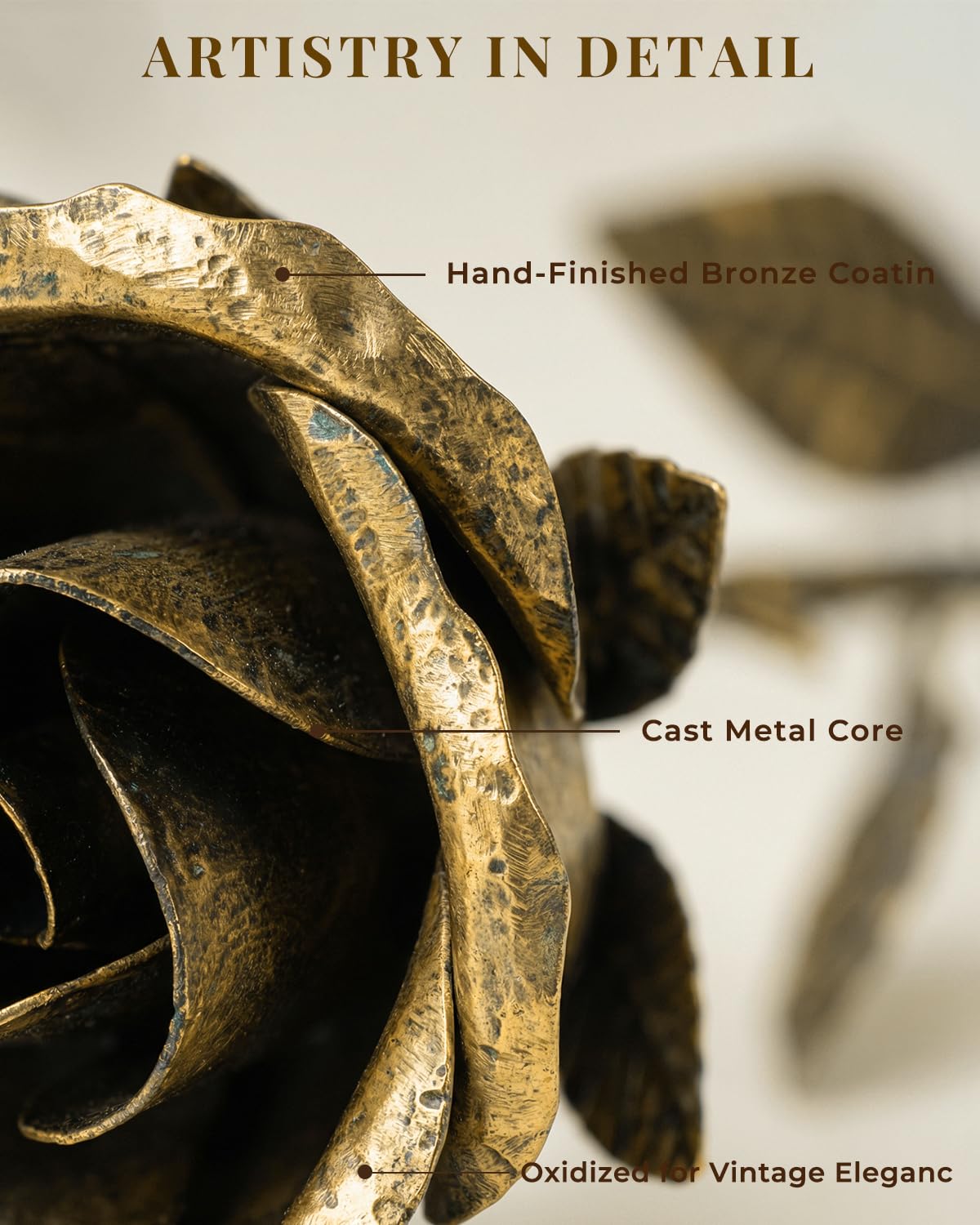 Handmade Bronze Rose - 8th & 19th Anniversary Wedding Gift for Wife - Solid Metal Flower Keepsake, 8 Year & 19 Year Wedding Anniversary Couples Gift