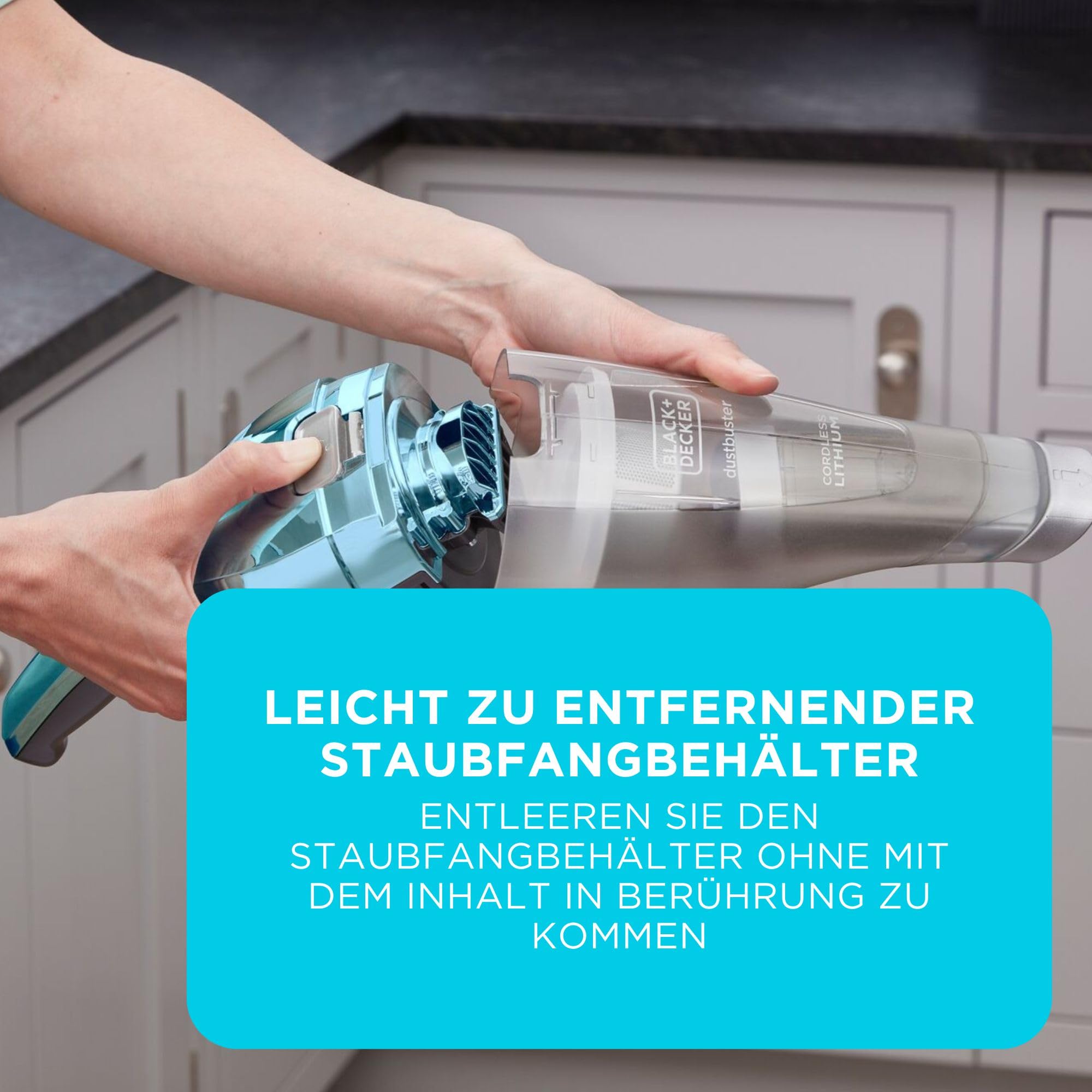 BLACK+DECKER Dustbuster Handstaubsauger Akku 7.2V (1.5Ah) (Handsauger beutellos + kabellos, breite Saugöffnung, inkl. Fugendüse & Ladestation mit Wandhalterung) NVC220WBC