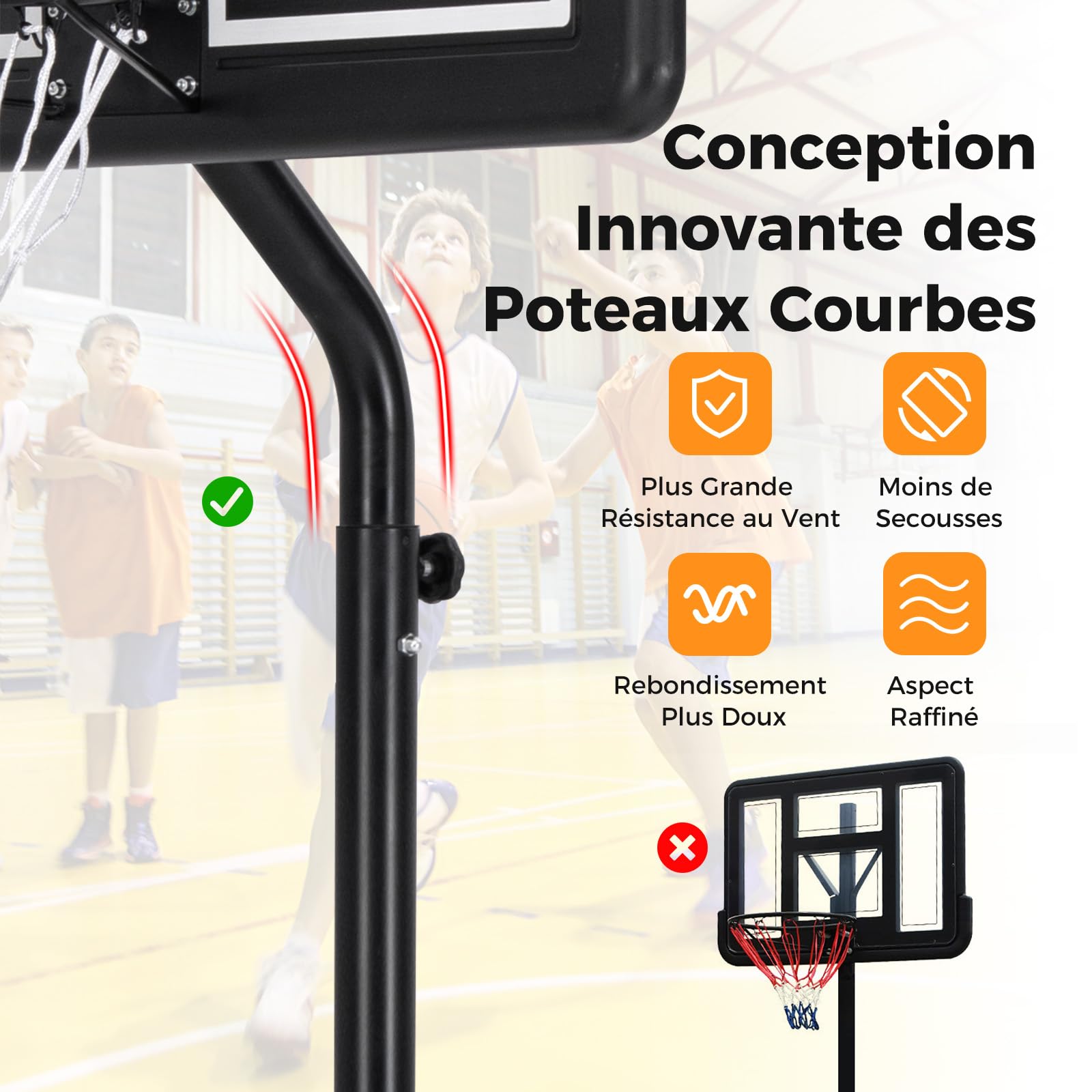 GOPLUS Panier de Basket Mobile, Hauteur Réglable (270-320CM) avec Base Remplissable, Panneau en PC Incassable, Panier de Basket Portable Intérieur/Extérieur & Système de But pour Enfants/Jeunes