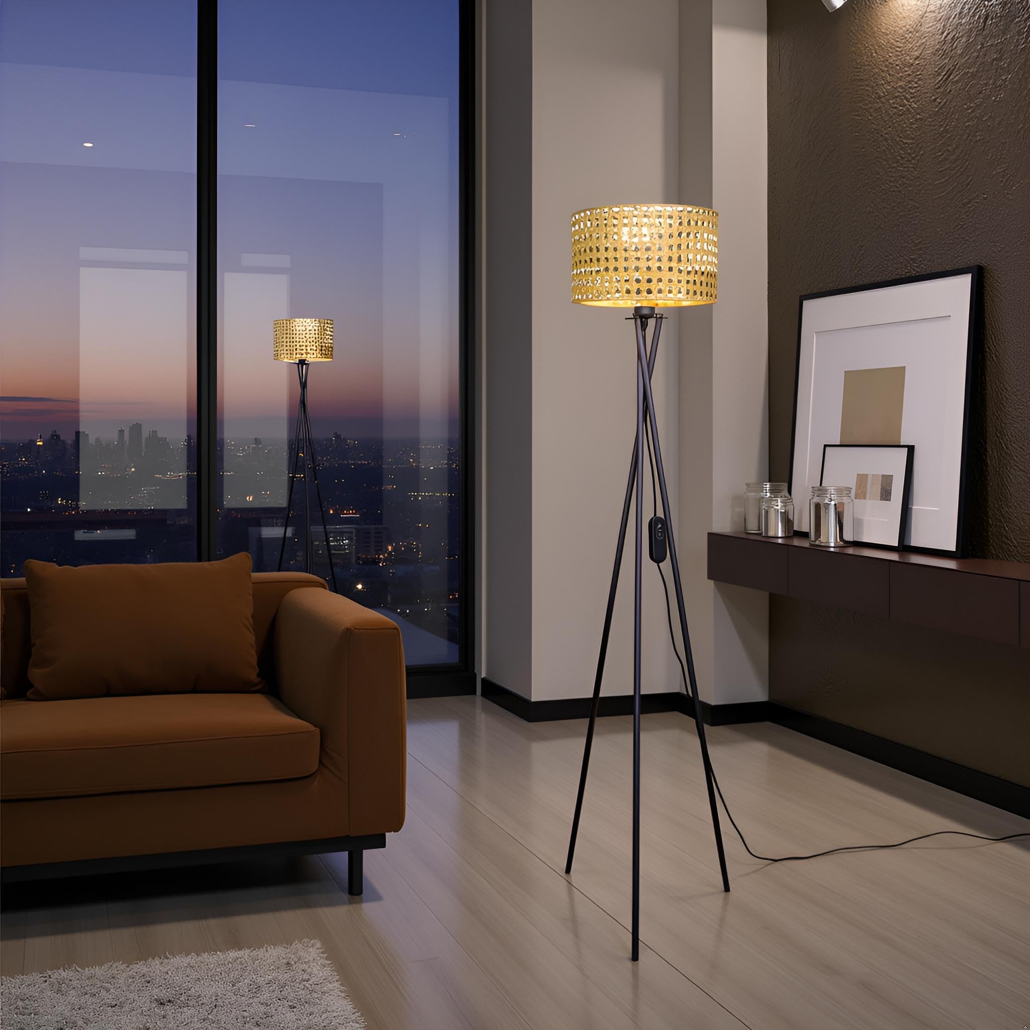 Osasy Modern Tripod Floor Lamp with Interchangeable Shades, Dimmable Standing Light, Black Metal Base - Image 4
