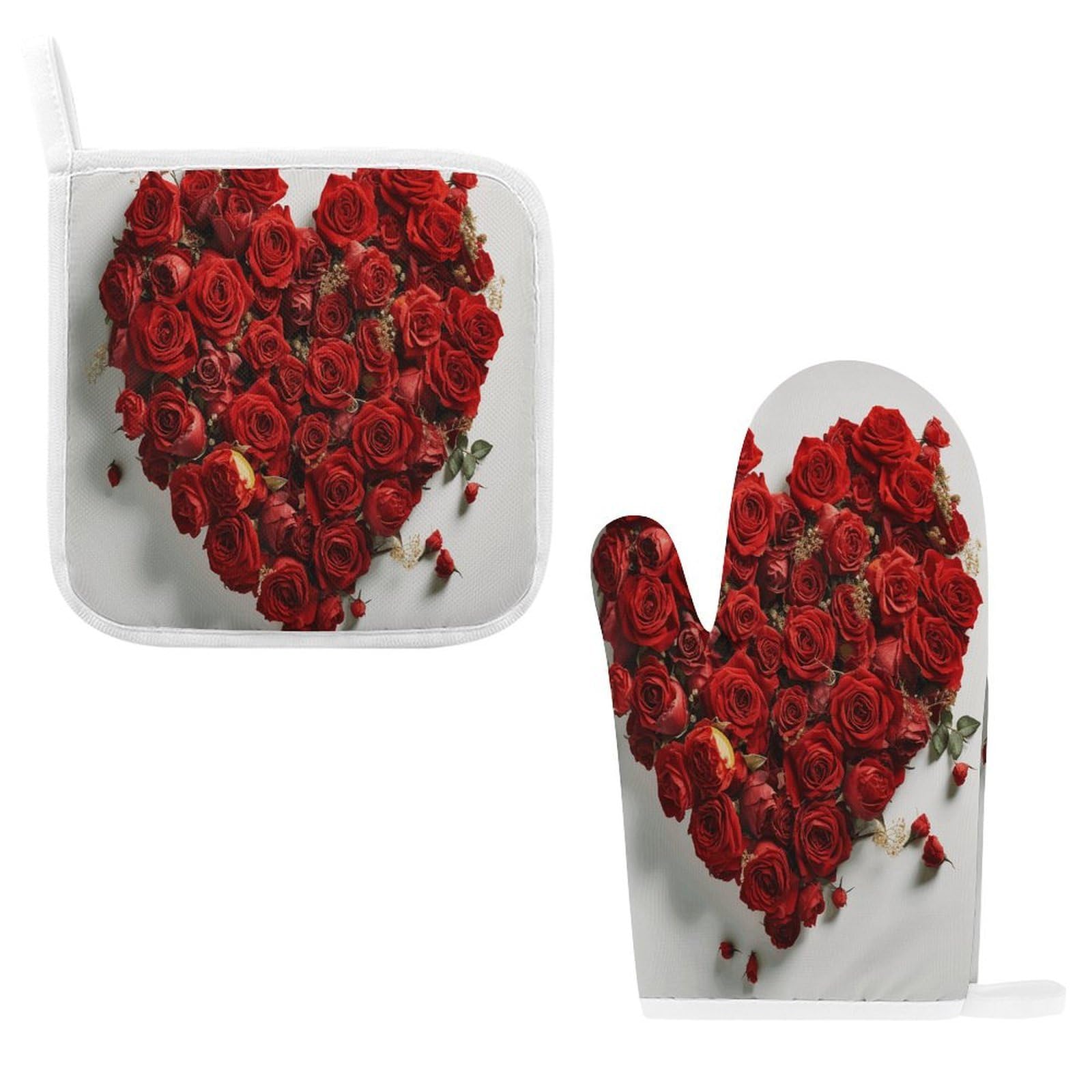 Btcowzrv Style Heart Shape Made Of Roses Oven Mitts And Pot Holders 2Pcs Set