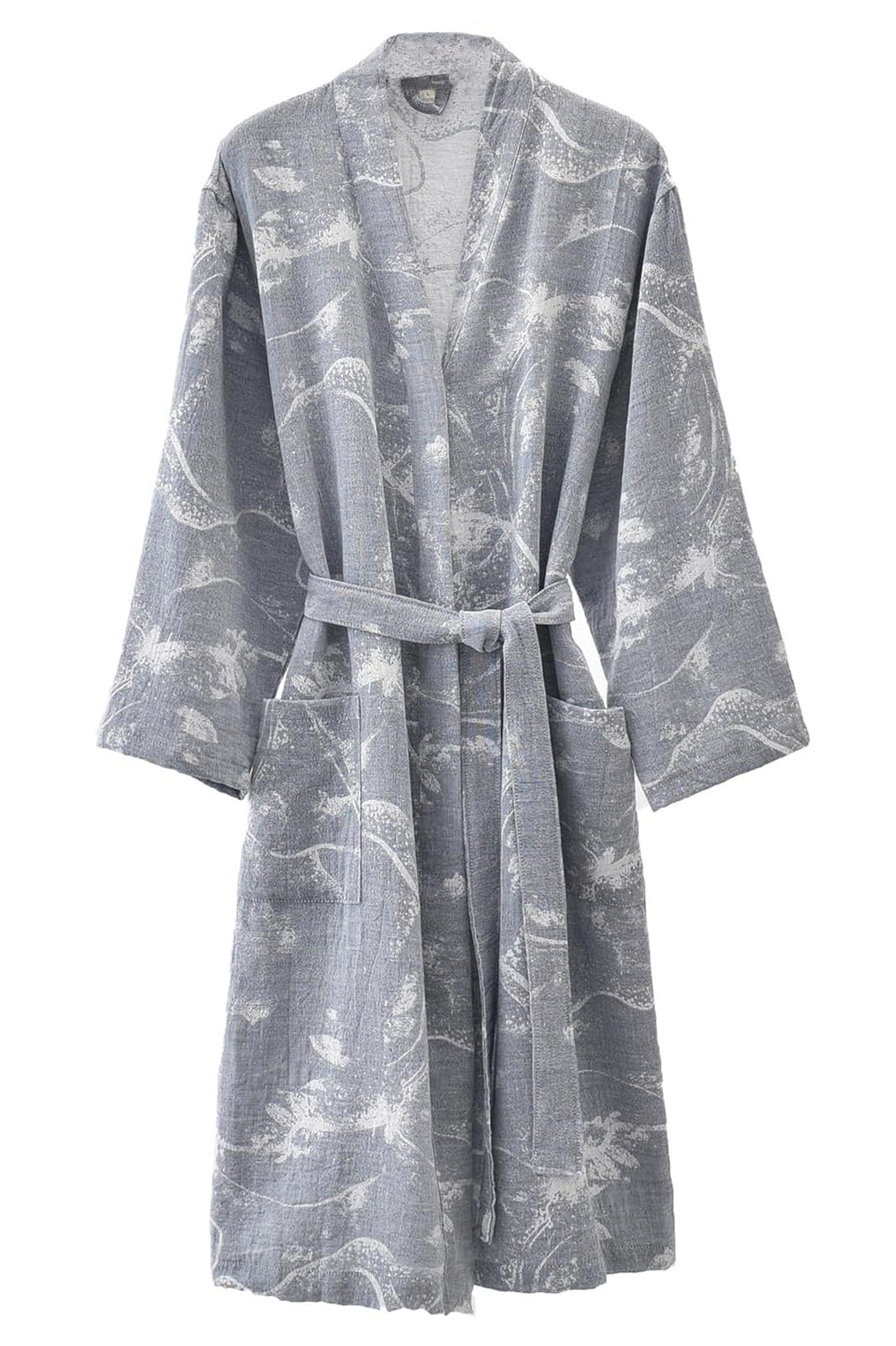 Cretuao Unisex 1 Gray Cotton Jacquard Dressing Gowns Ladies Lightweight Nightwear, Mens Summer Kimono Bathrobe, Womens Soft Towelling Robes Couple Housecoat,,Xl