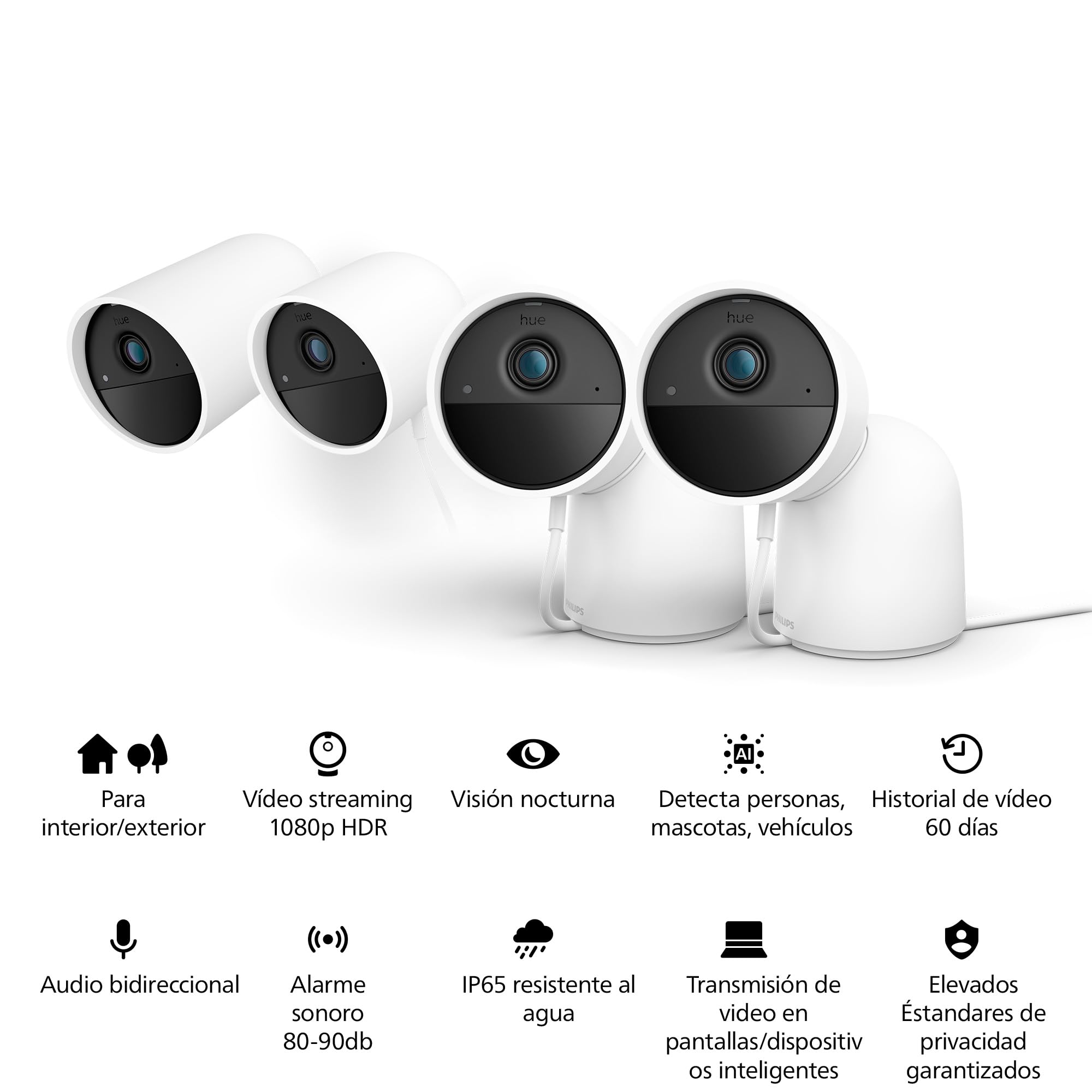 Philips Hue Secure Cámara de Video Vigilancia Inteligente para Exteriores o Interiores, Versión con Cable, Full HD Video, Control de Seguridad e Iluminación en Una Sola App, Blanco