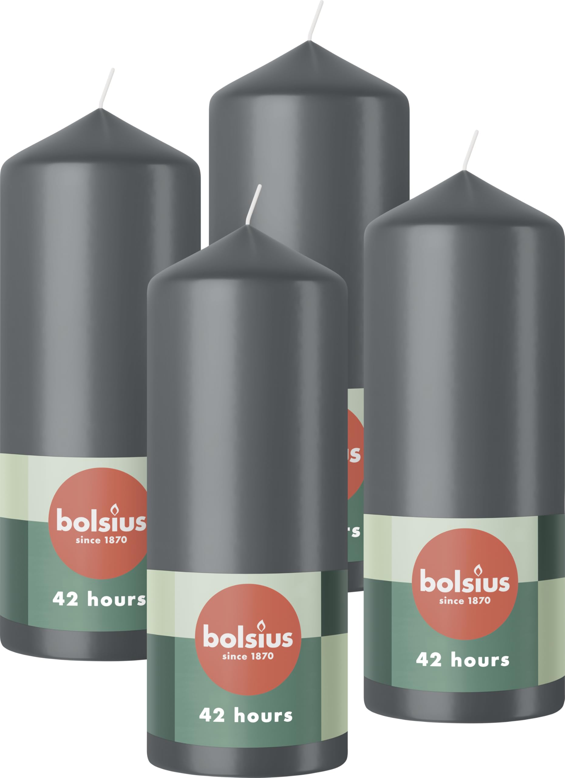 Bolsius Gładkie świece pieńkowe – antracytowe – 4 sztuki – 15 x 6 cm