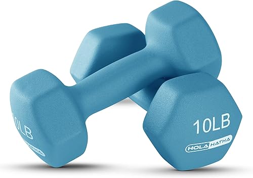 Miniatura 9 de HolaHatha - Juego de mancuernas de neopreno y estante para entrenamiento en casa, 60 lb, azulrojo