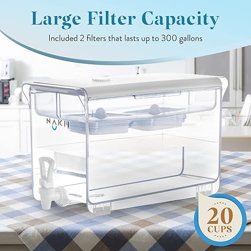 Miniatura 2 de Nakii Dispensador de filtro de agua con 2 filtros, dispensador de agua de 18 tazas con capacidad de 300 galones, filtros certificados por NSF para