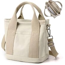 Aucuu Multi-Pocket Tote Bag, Canvas Tote Bags for Women, Crossbody Bags with Adjustable Strap, Large Capacity Shoulder Bag with Zipper, Ladies Handbags for School Shopping Work Travel