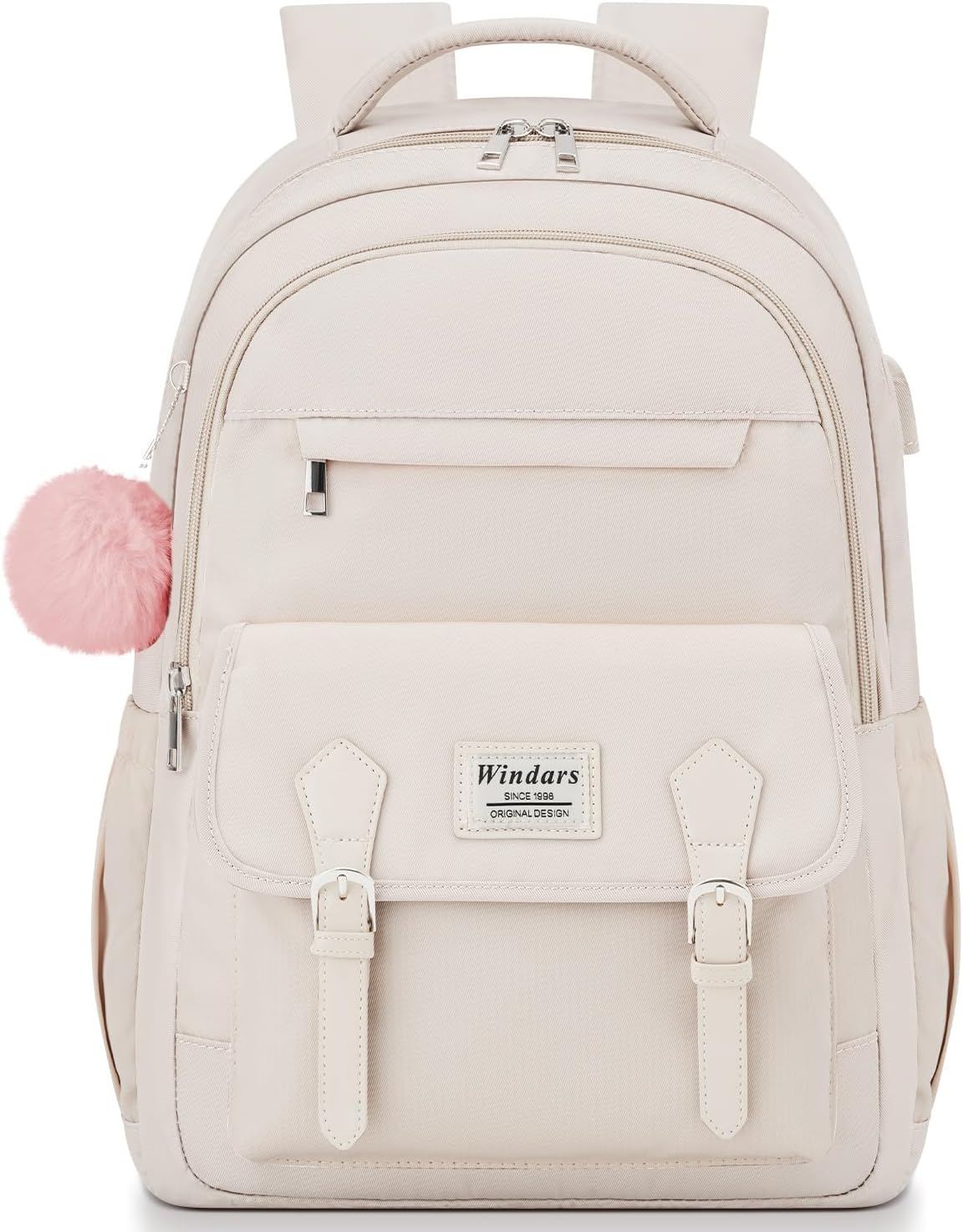 WINDARS Student Laptop Backpack for College Teen Girls, Cute Middle High School Bag Women Bookbag Large Travel Back Pack Fit 15.6 Inch Laptop (Khaki Beige)