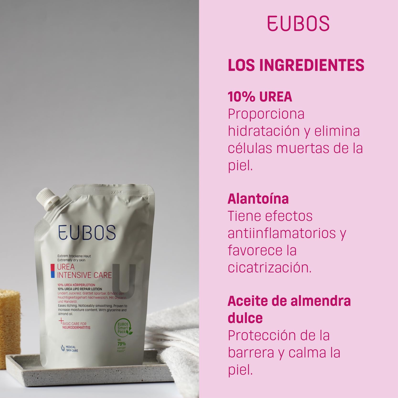 Eubos | 10% UREA balsam do ciała, worek uzupełniający, 400 ml, do suchej skóry, potwierdzony dermatologicznie, poprawia zdolność nawilżenia skóry, specjalny krem pielęgnacyjny