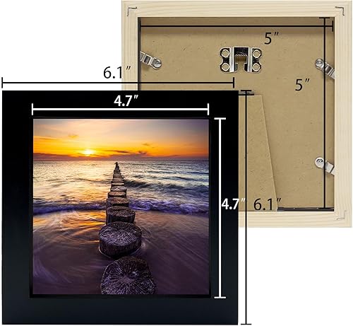 Miniatura 2 de Juego de 2 marcos de fotos negros de 5 x 5, marco cuadrado de madera maciza para montaje en mesa o pared
