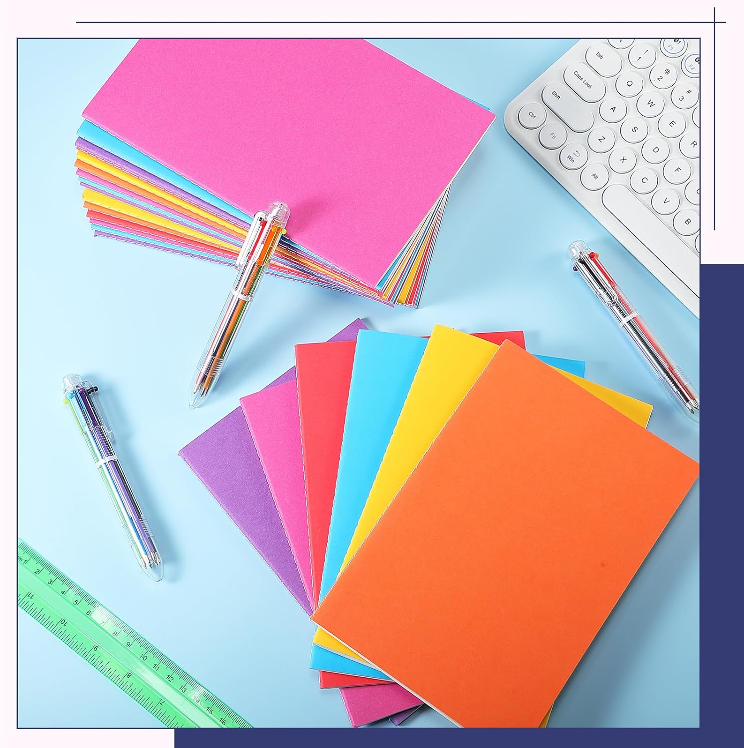 Fullhawl 48 Pcs Colorful Blank Notebook and 6-in-1 Multicolor Ballpoint Pen Set 5. 5 x 8. 3 in Blank Unlined Journals A5 Plain Paper Sketchbooks Retractable Pens for School Office Supplies Gift