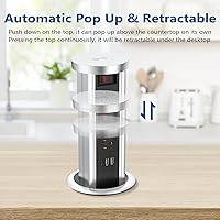Vista 2 de BTU Pop Up Outlet for Countertop, Receptacle Power Strip with USB C & 4 AC Outlet, Pull Popup Outlet Recessed Power Socket with 10W Wireless Charger
