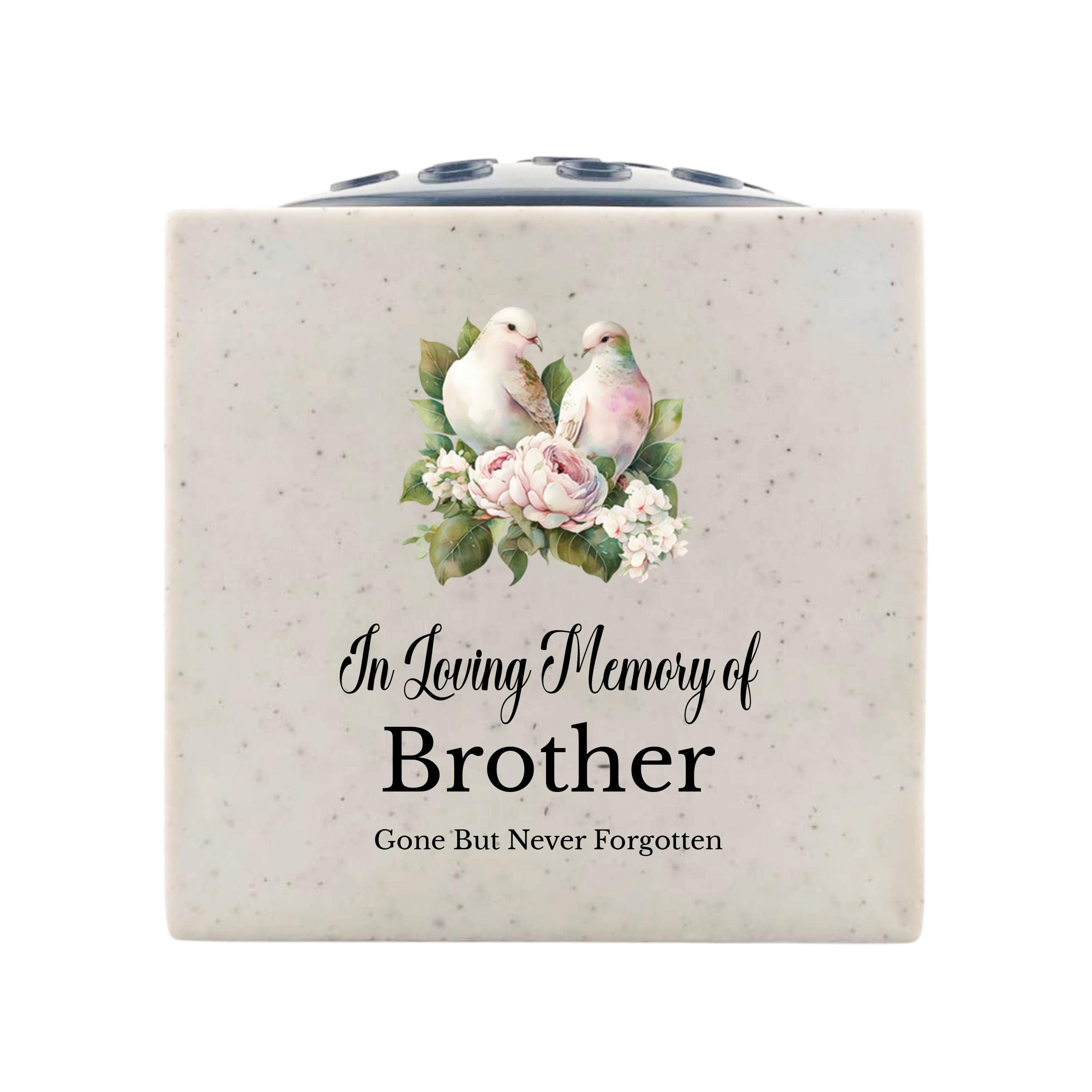 1Stclassgifts White In Loving Memory Of Memorial Rose Bowl Grave Marker Flower Pot Vase With Doves Design (Uv Printed) (Brother)