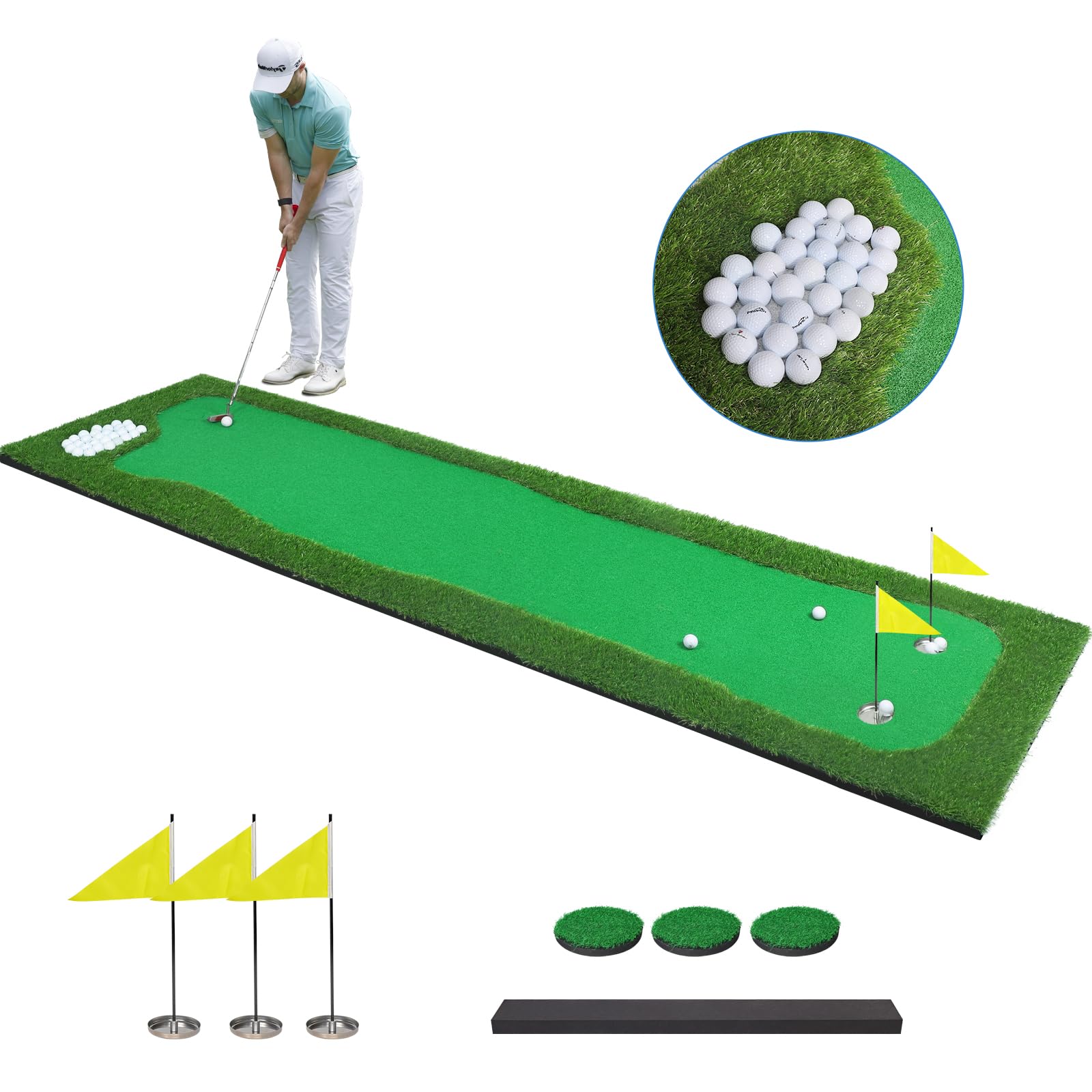 Golf Putting Green Indoor 3.3x10 Ft Large Golf Putting Mat Professional Artificial Grass Turf Practice Mat with Sand Pit for Home, Office & Outdoor