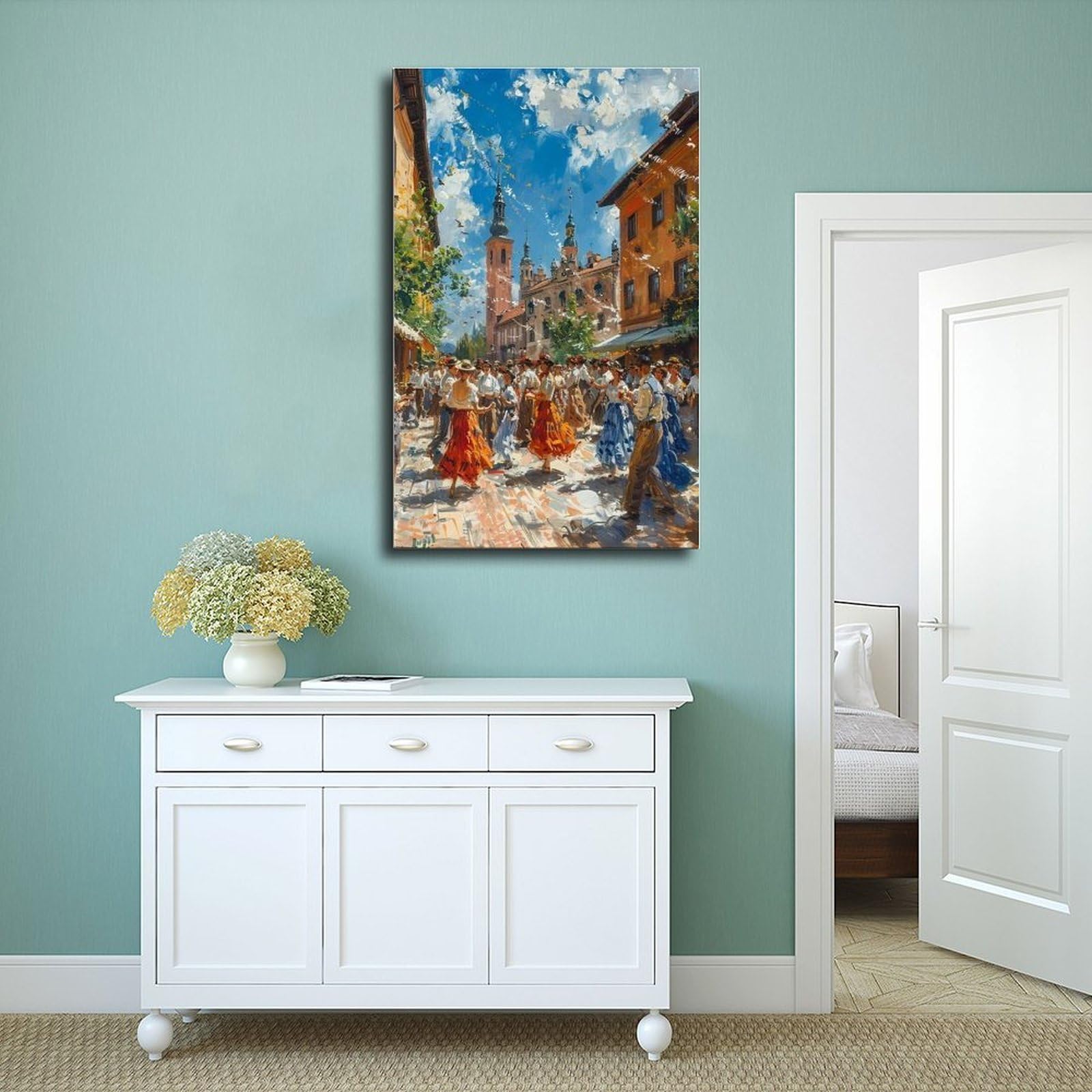 Stampa artistica su tela, stampa artistica da parete con costumi tradizionali, stampa artistica da parete, per soggiorno, camera da letto, decorazione 61 cm di lunghezza x 91,4 cm di larghezza