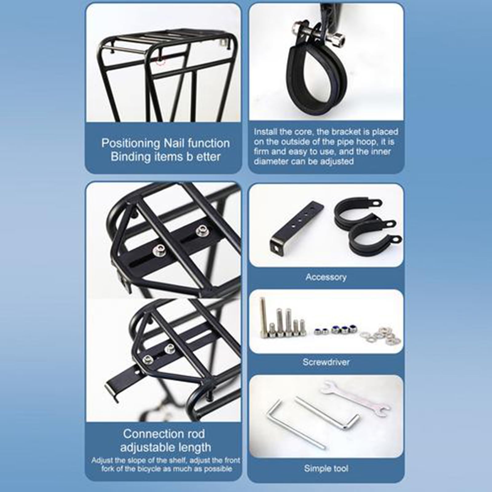 Portabici resistente, per bici da pendolari, rack per borse per biciclette | rack per biciclette versatili, robusti portapacchi per spostamenti quotidiani o viaggi a lunga distanza, 30 x 14 x